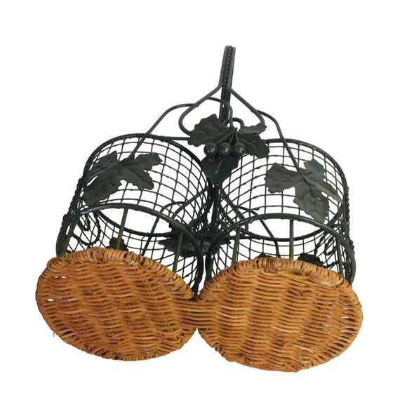 Wine Caddy Carrier Basket Metal Wicker Grape Leaf Rustic Design - Picture 6 of 7